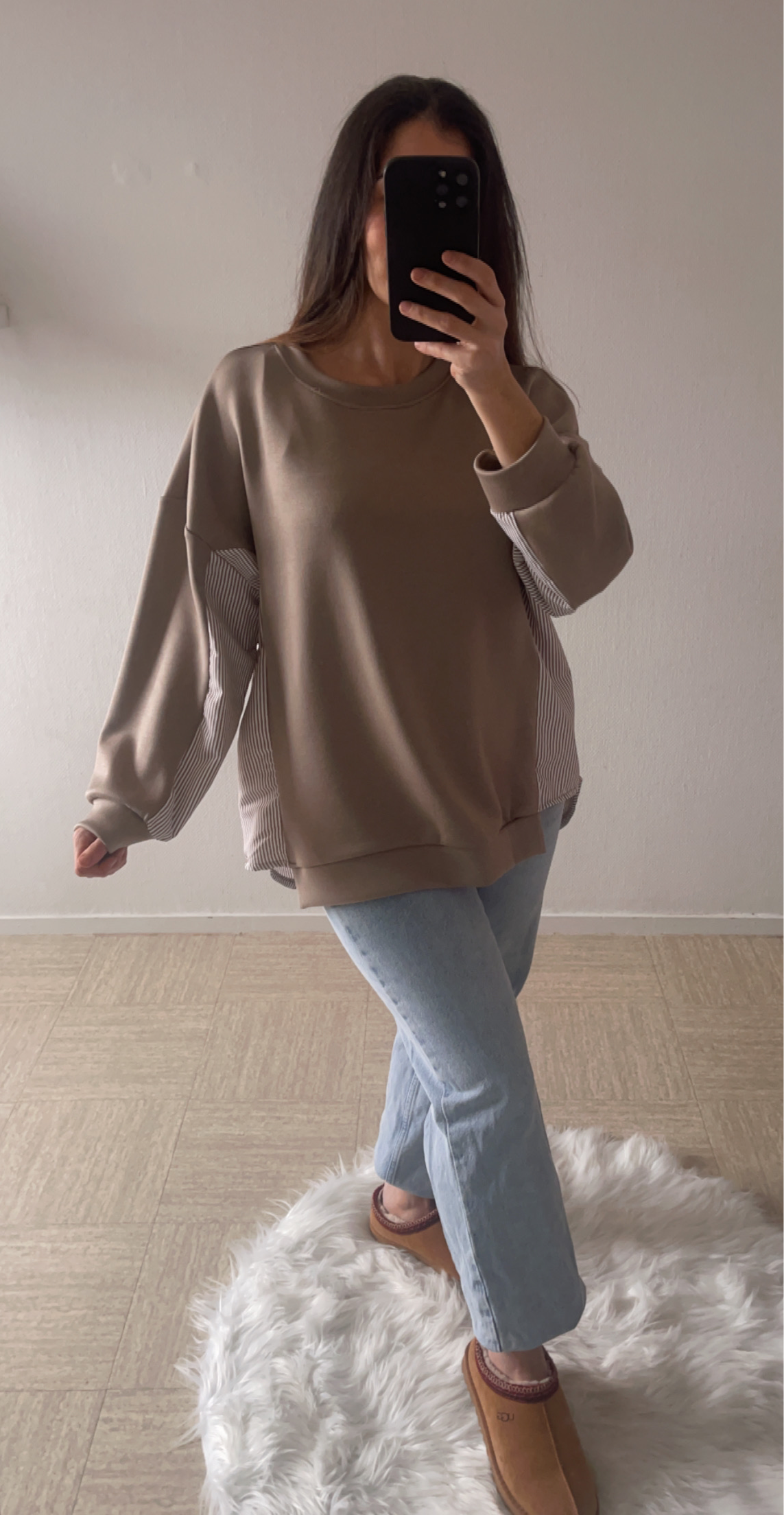 Pull léger taupe et taupe rayé