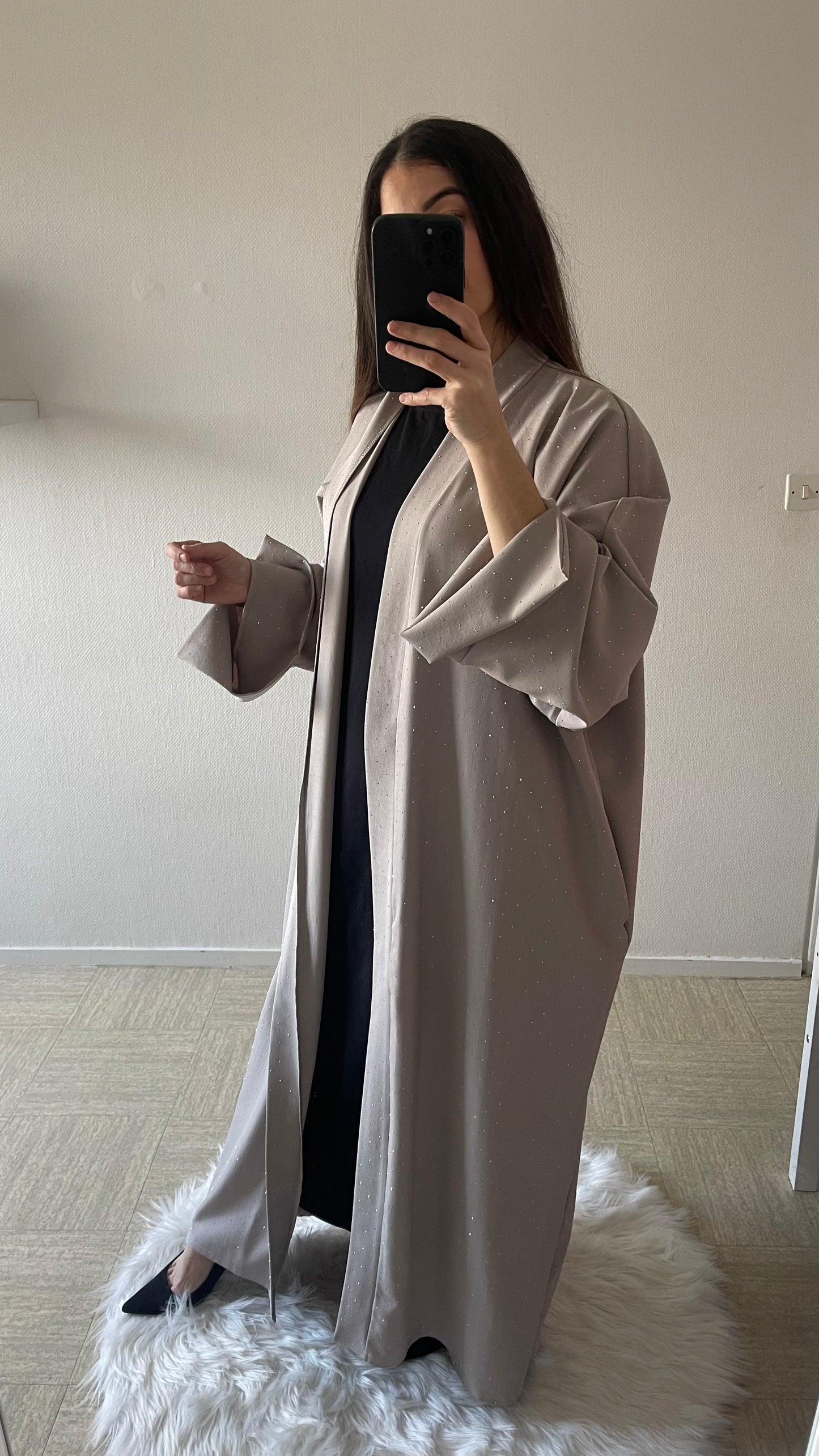 Kimono à strass taupe