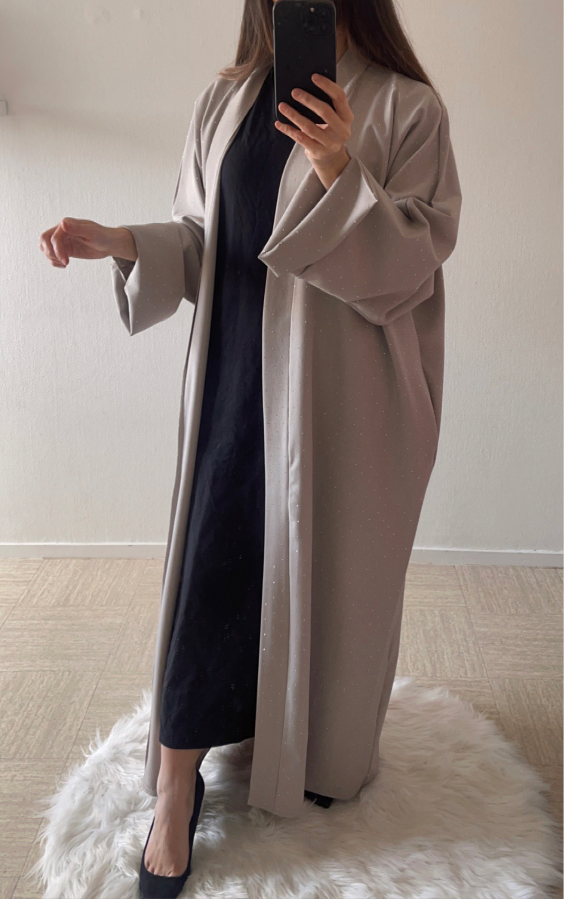 Kimono à strass taupe