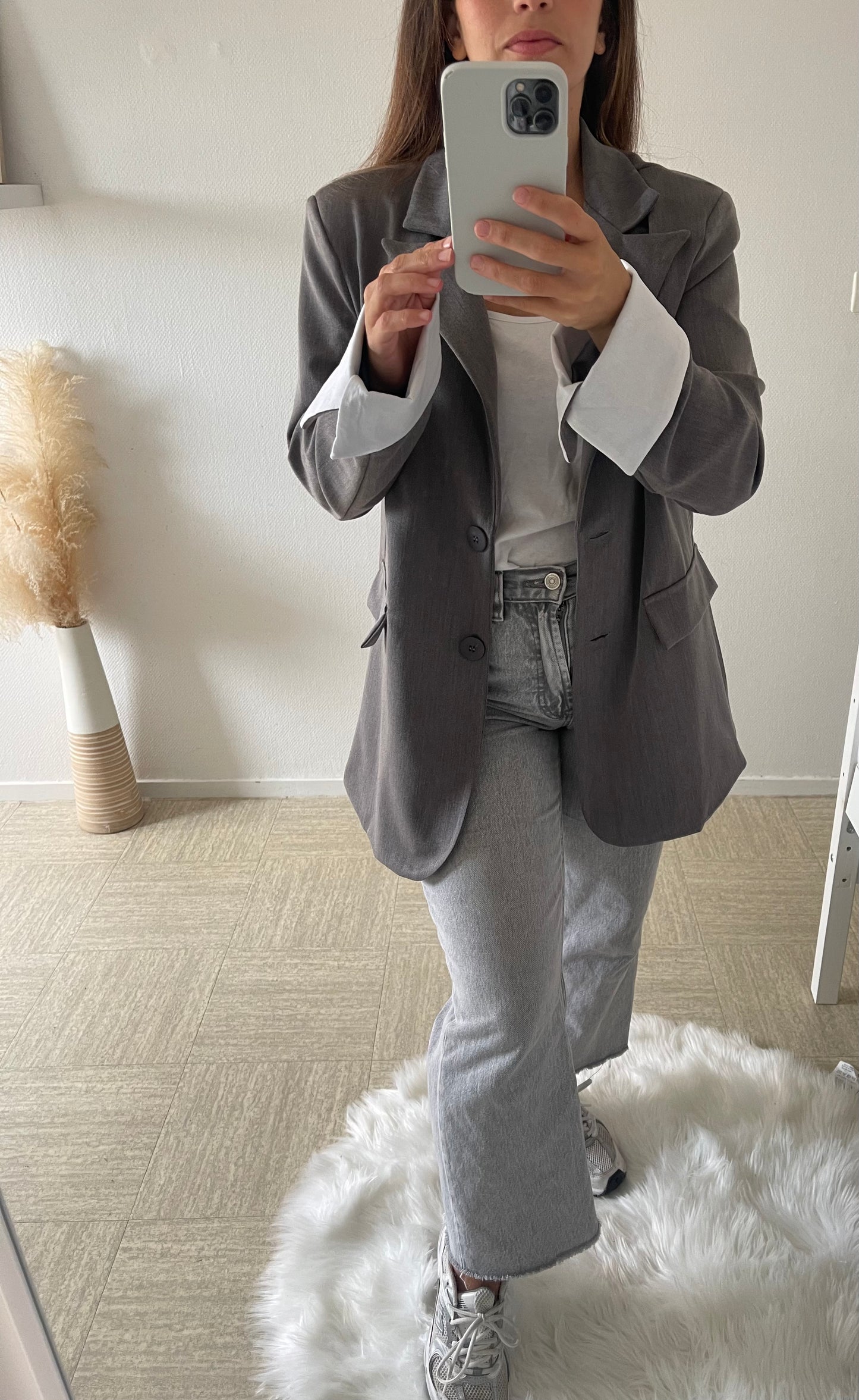 Blazer manches revers gris