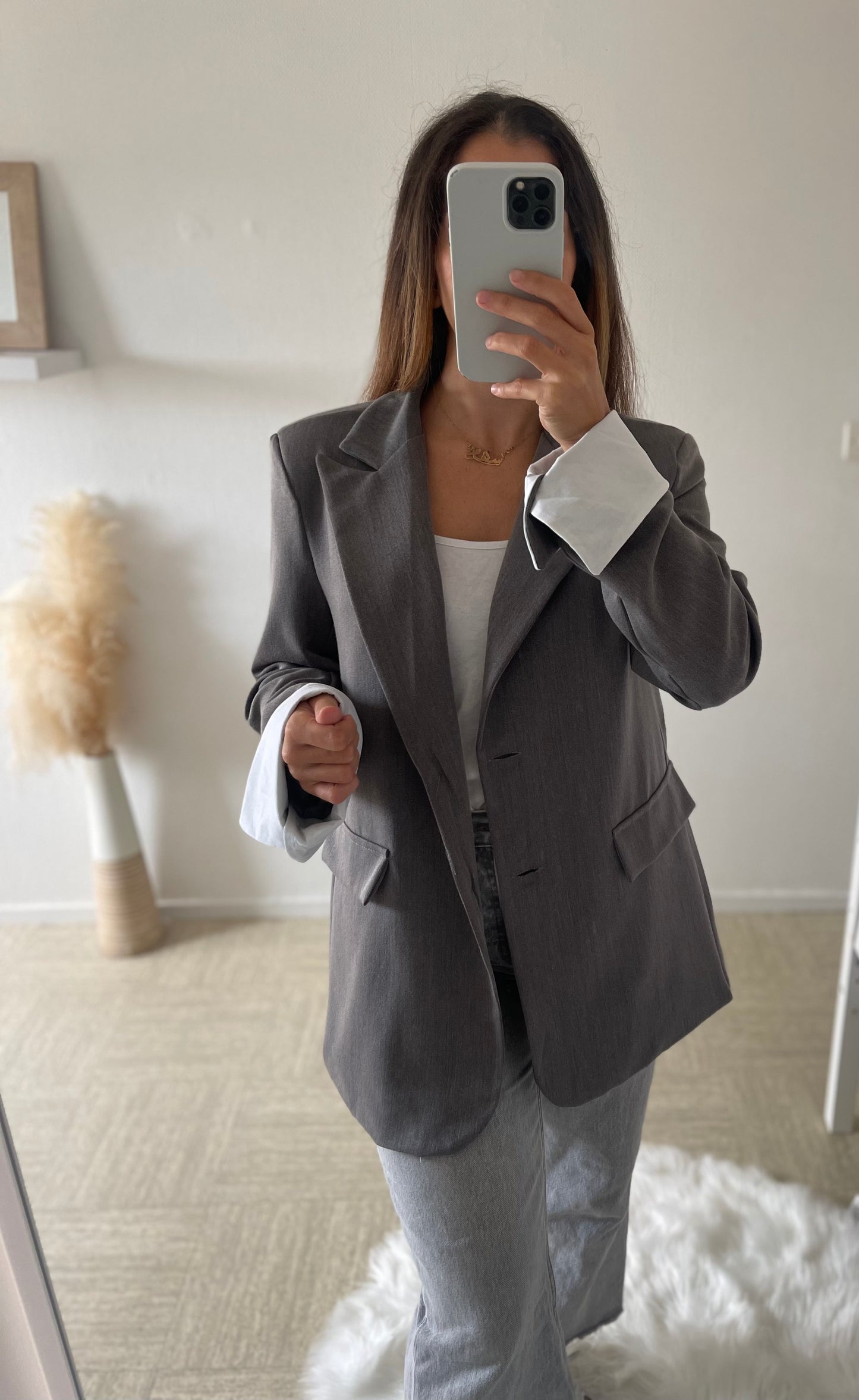 Blazer manches revers gris