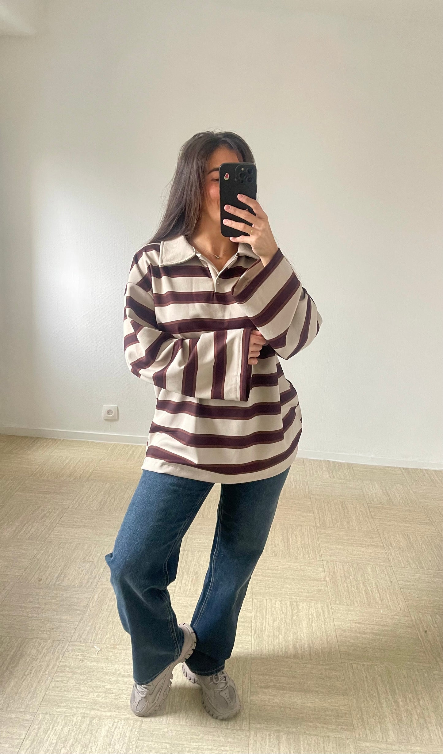 Polo à rayure [beige/marron]