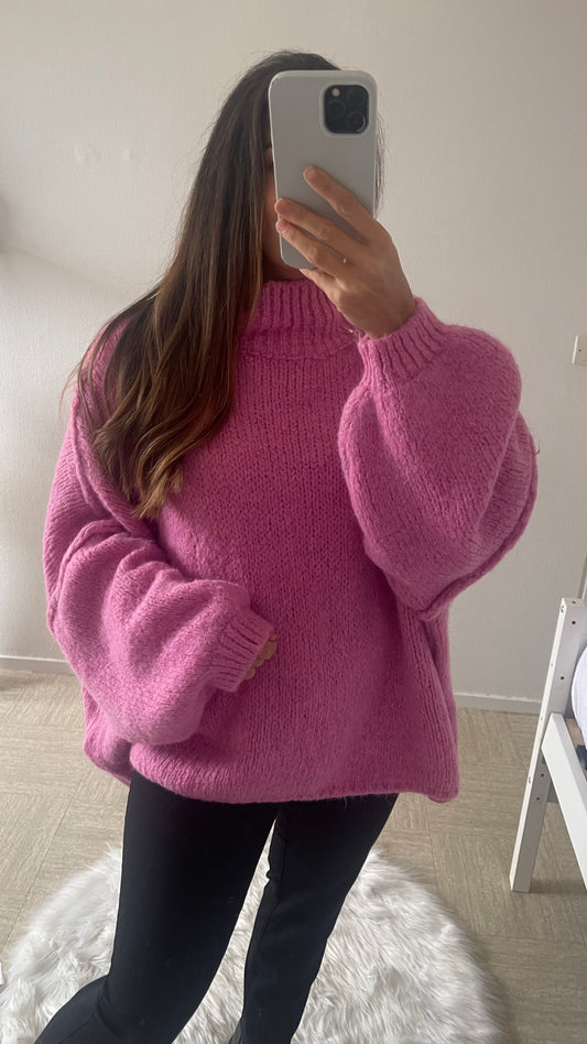 Pull col roulé bien long oversize pink