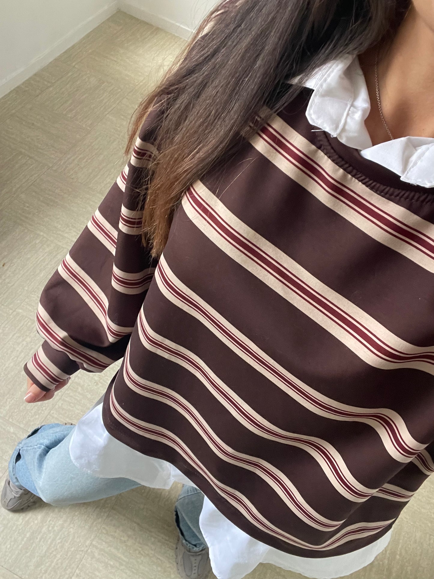 Pull chemise rayé [ Marron ]