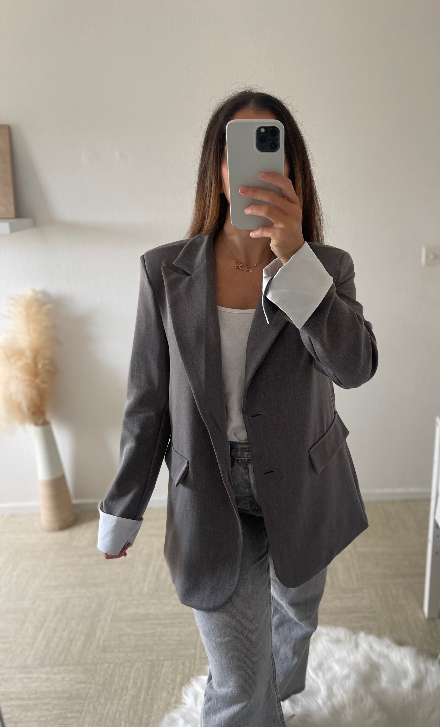 Blazer manches revers gris