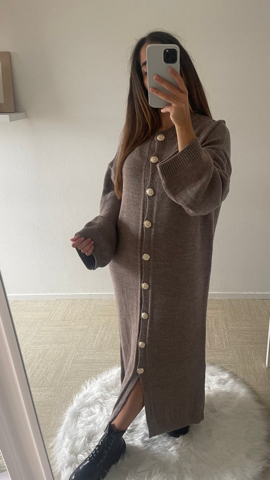 Robe taupe bouton doré