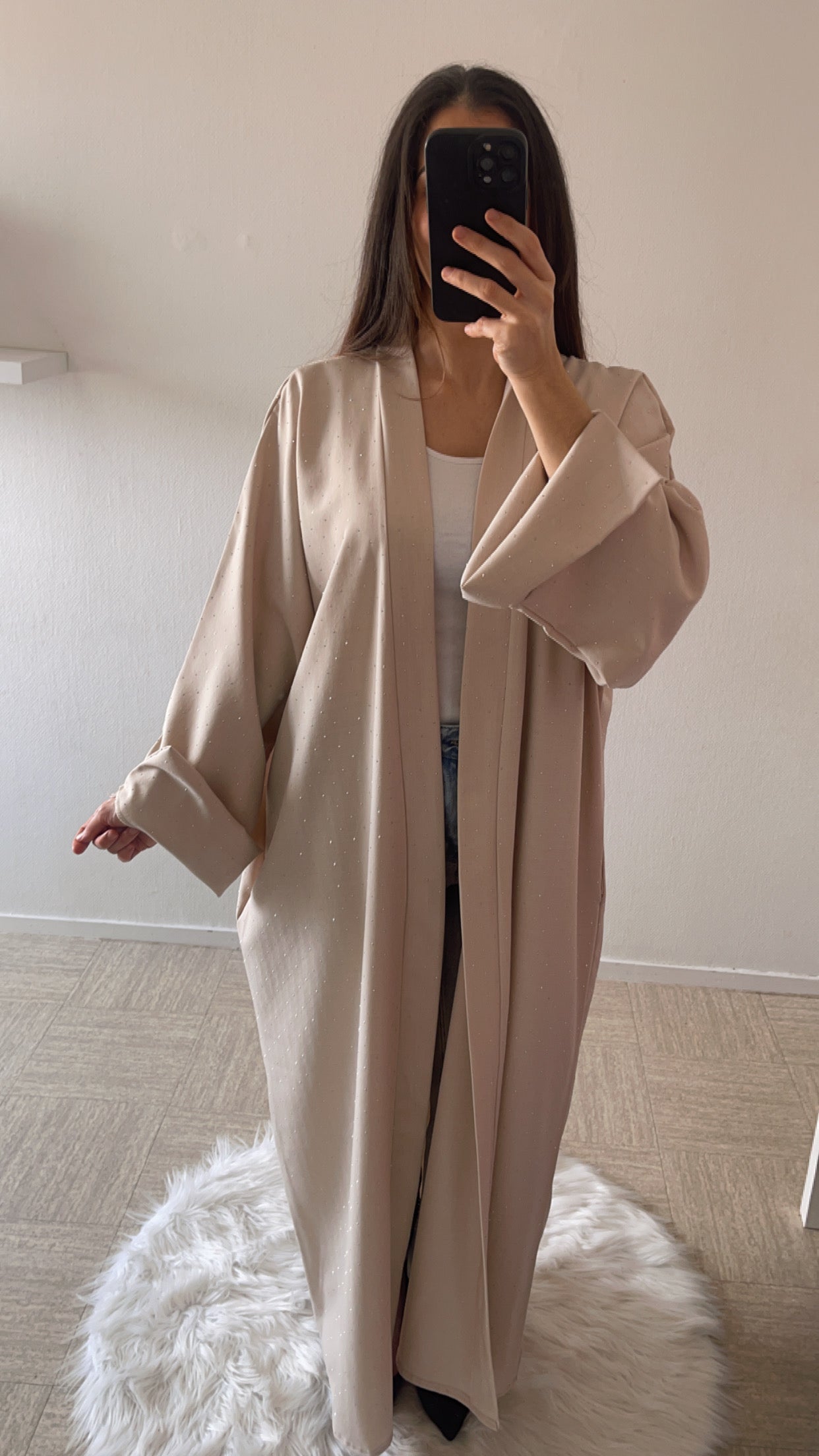 Kimono à strass beige